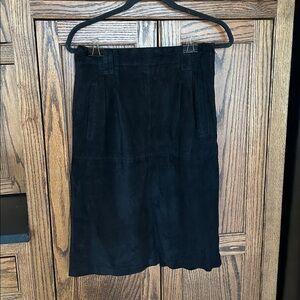 Vintage Evan Davies Black Suede Leather Midi Skirt 6